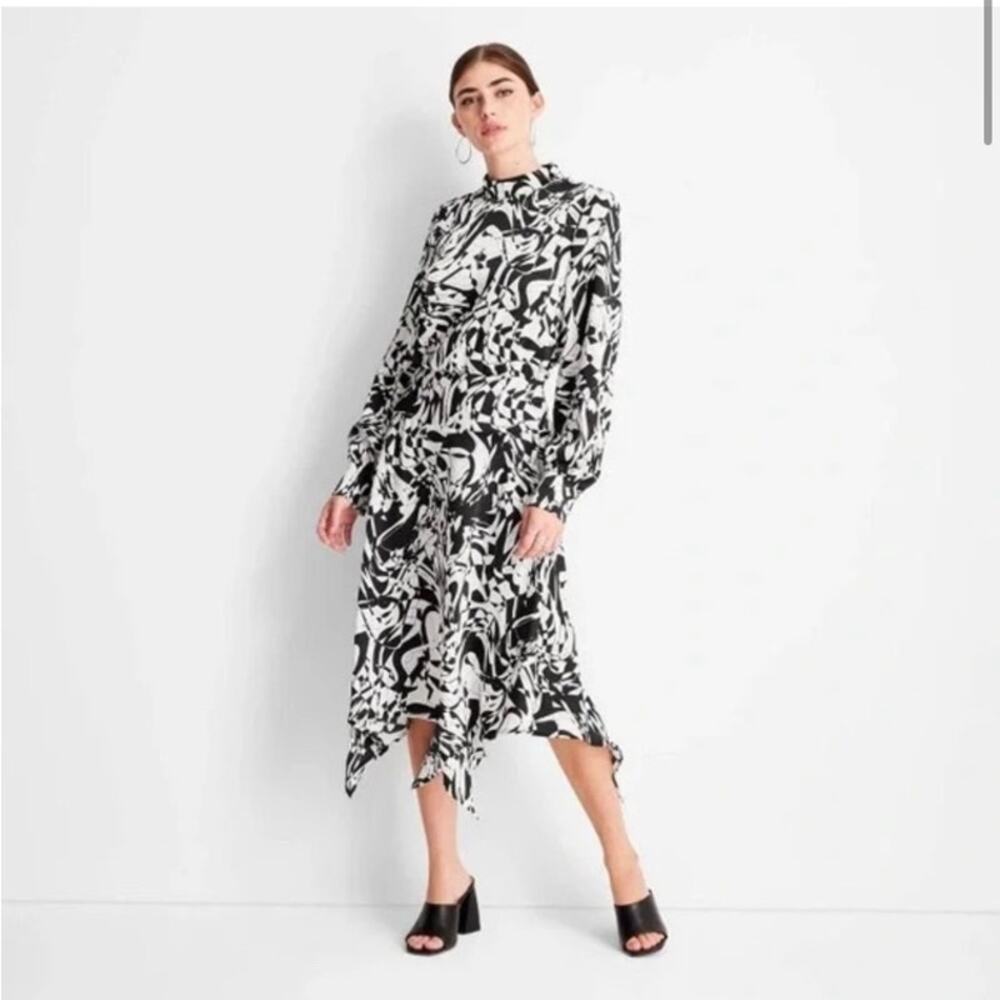 Future Collective Kahlana Barfield Brown Women's Dress Asymmetrical Midi M